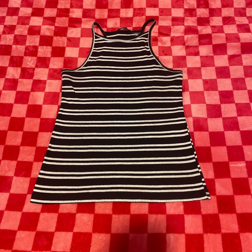 Black and white striped birdcage sleeveless top